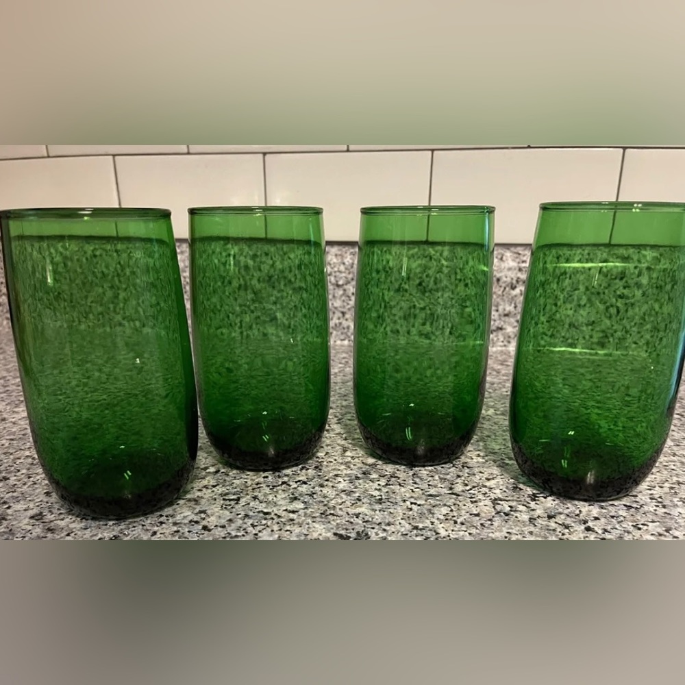 4 Vintage Anchor Hocking Emerald Forest Green Tumbler   5”